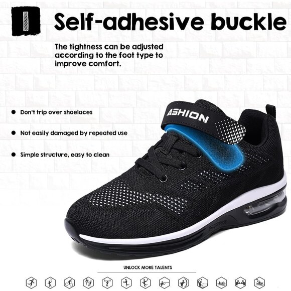 Kids 3208-black White Running Breathable Lightweight NonSlip Comfortable Sneaker - Picture 6 of 7